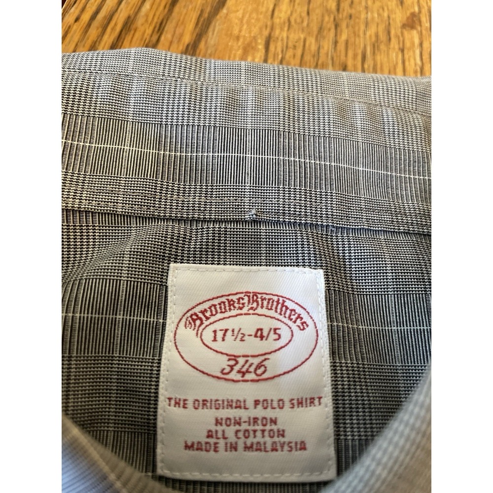 Brooks Brothers 346 Men's Dress Shirt 17.5 4/5 Grey Plaid Button Down Cotton - Picture 2 of 4